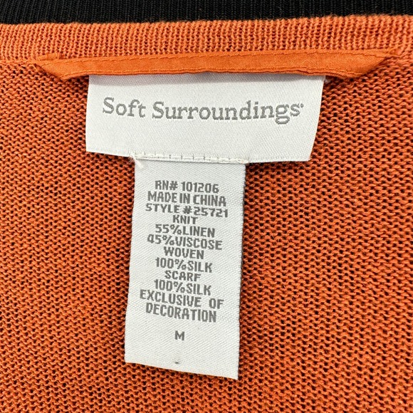 Soft Surroundings | Medium | Burnt Orange Linen Blend Silk Hem V-Neck Tunic Top - Picture 2 of 6